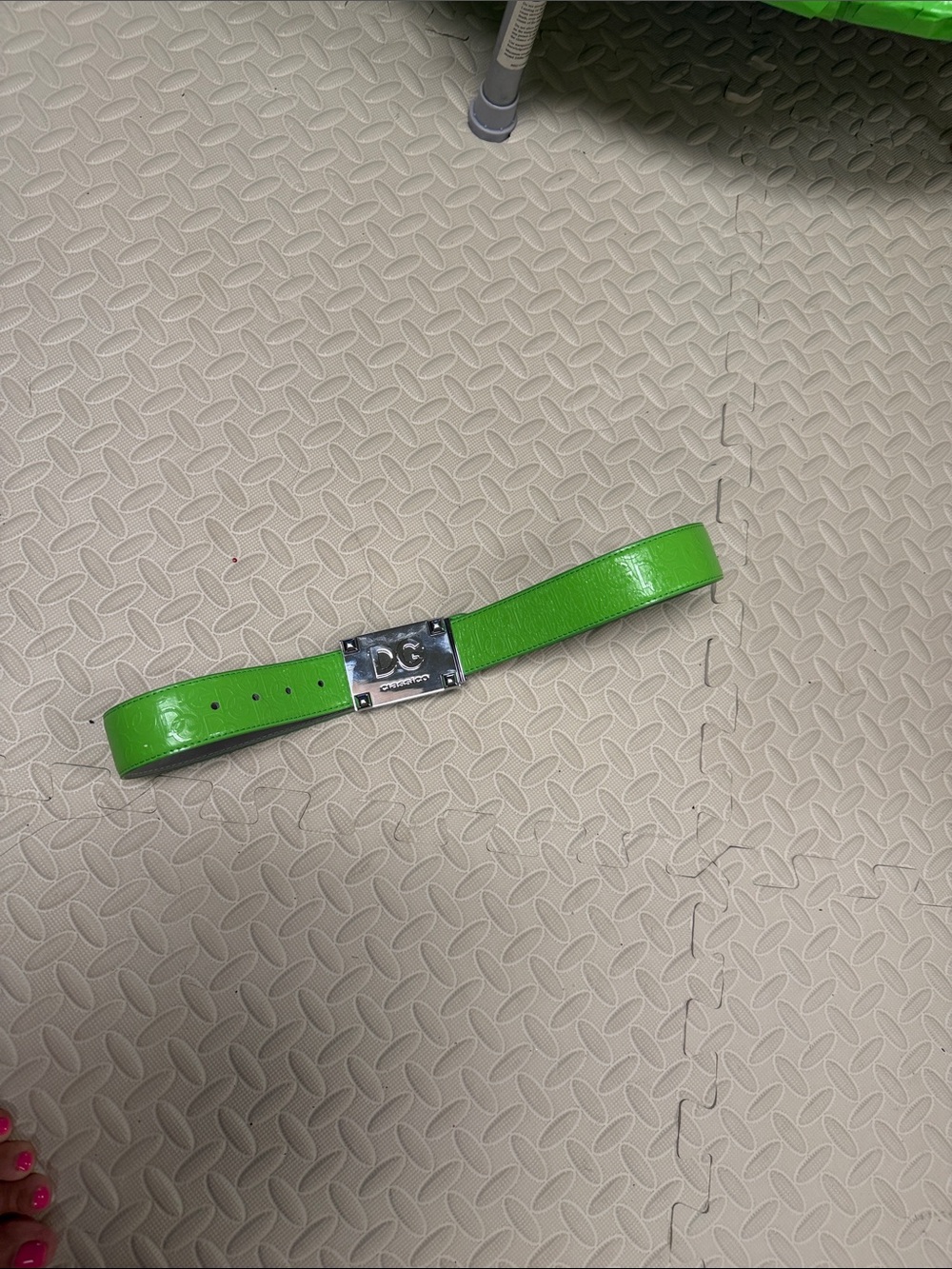 DG Lime Patent Leather Belt with Silver Logo Buckle